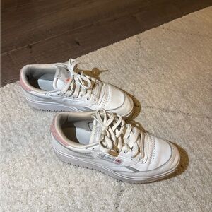 Reebok Classic White Sneakers with Pink Highlights